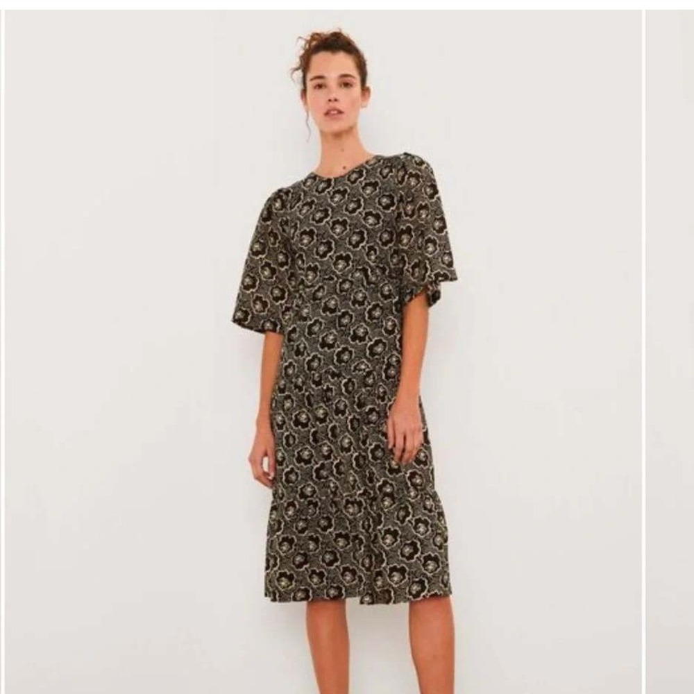 Ba&sh Gabie Black Cream Floral Lace Up Boho Back Midi Dress Size 2 NEW